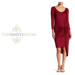The Vanity Room Womens Red Wine 3/4 Sleeve Jersey Knit Midi Dress XS NWT